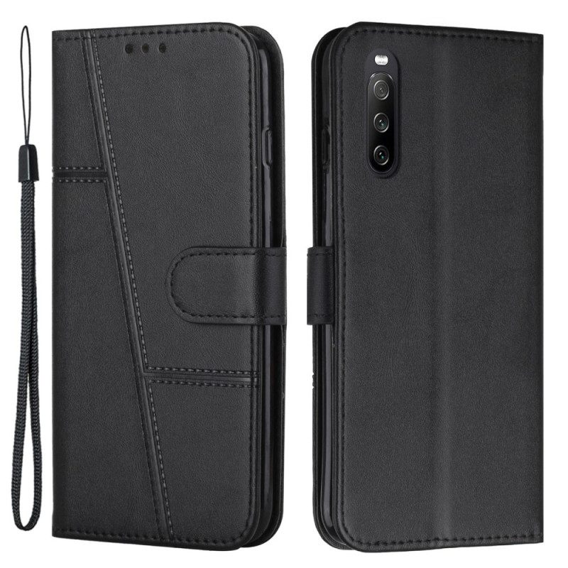 Custodia in pelle Sony Xperia 10 IV Stile Geometrico In Pelle Con Cinturino