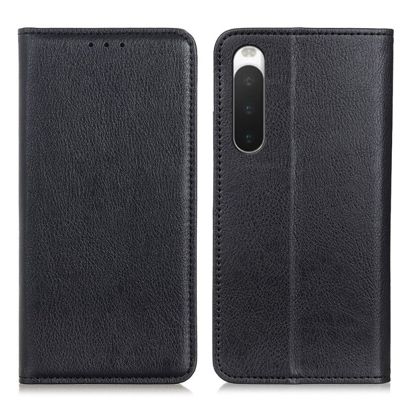 Folio Cover Sony Xperia 10 IV Custodia in pelle Crosta Di Cuoio Litchi