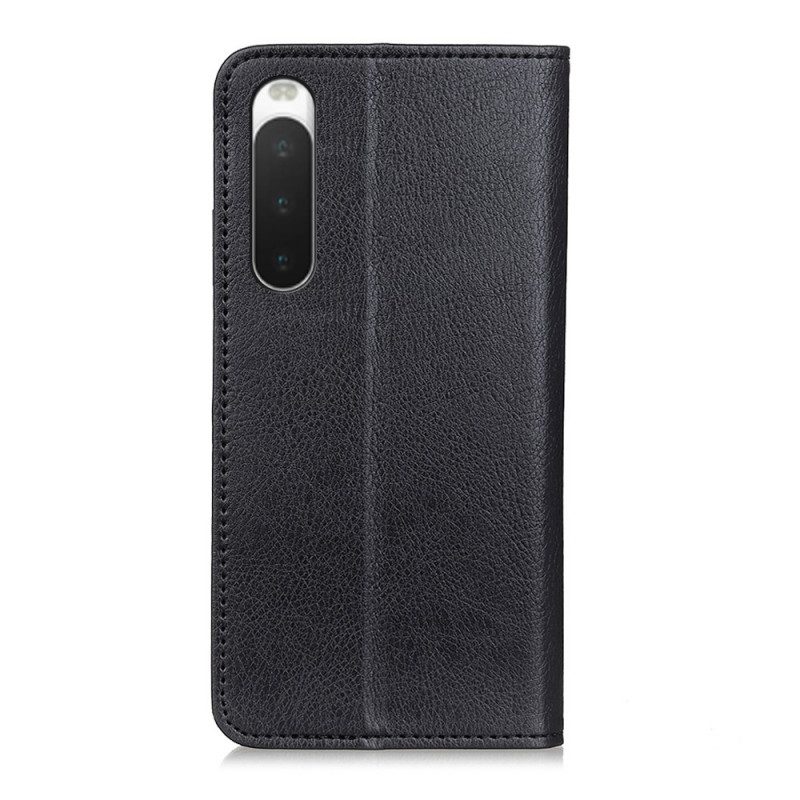 Folio Cover Sony Xperia 10 IV Custodia in pelle Crosta Di Cuoio Litchi