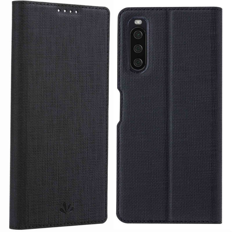 Folio Cover Sony Xperia 10 IV Custodia in pelle Struttura Del Tessuto Vili