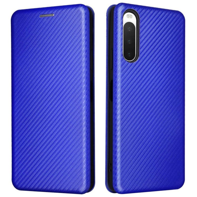 Folio Cover Sony Xperia 10 IV Custodia in pelle Struttura In Fibra Di Carbonio