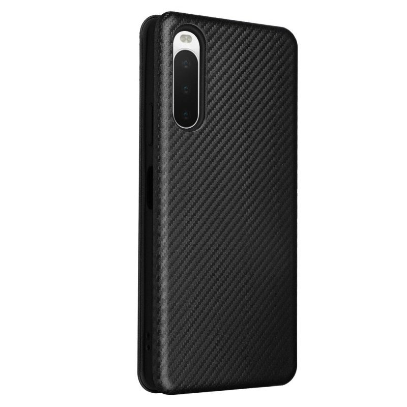 Folio Cover Sony Xperia 10 IV Custodia in pelle Struttura In Fibra Di Carbonio