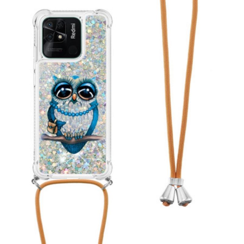 Cover Xiaomi Redmi 10C Miss Owl Con Coulisse In Paillettes