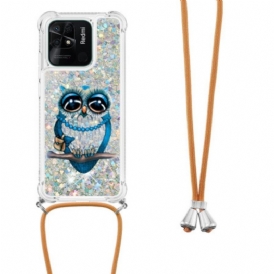 Cover Xiaomi Redmi 10C Miss Owl Con Coulisse In Paillettes