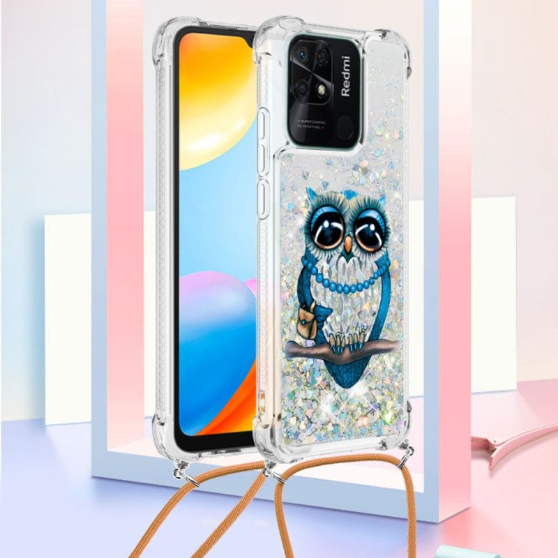 Cover Xiaomi Redmi 10C Miss Owl Con Coulisse In Paillettes