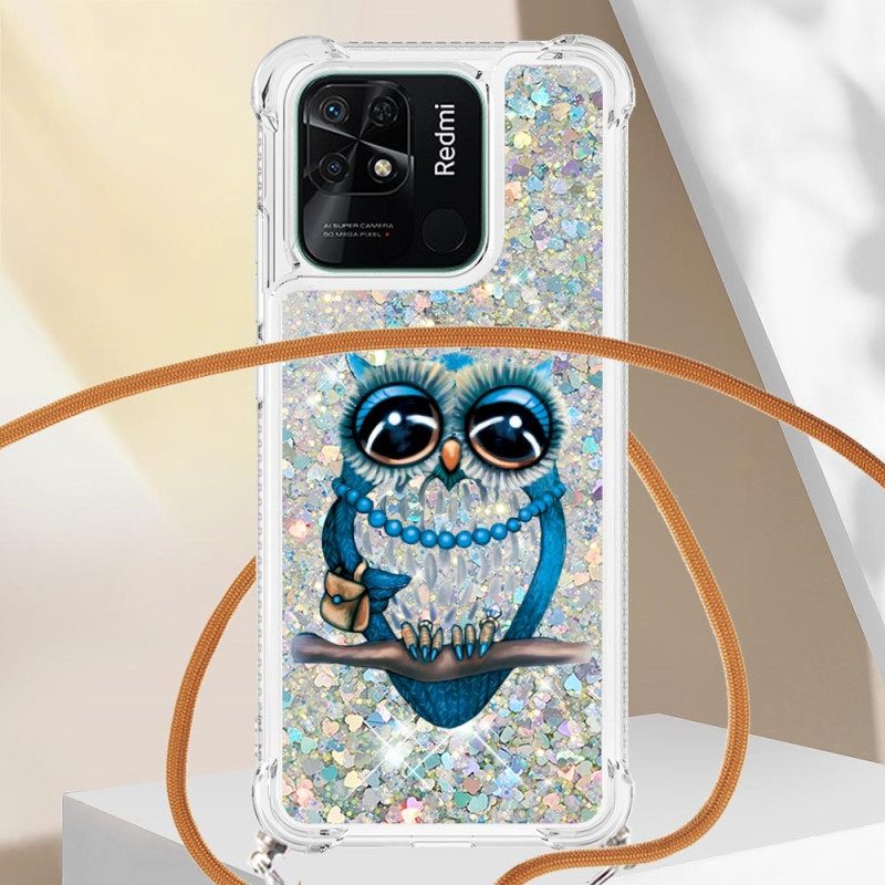 Cover Xiaomi Redmi 10C Miss Owl Con Coulisse In Paillettes