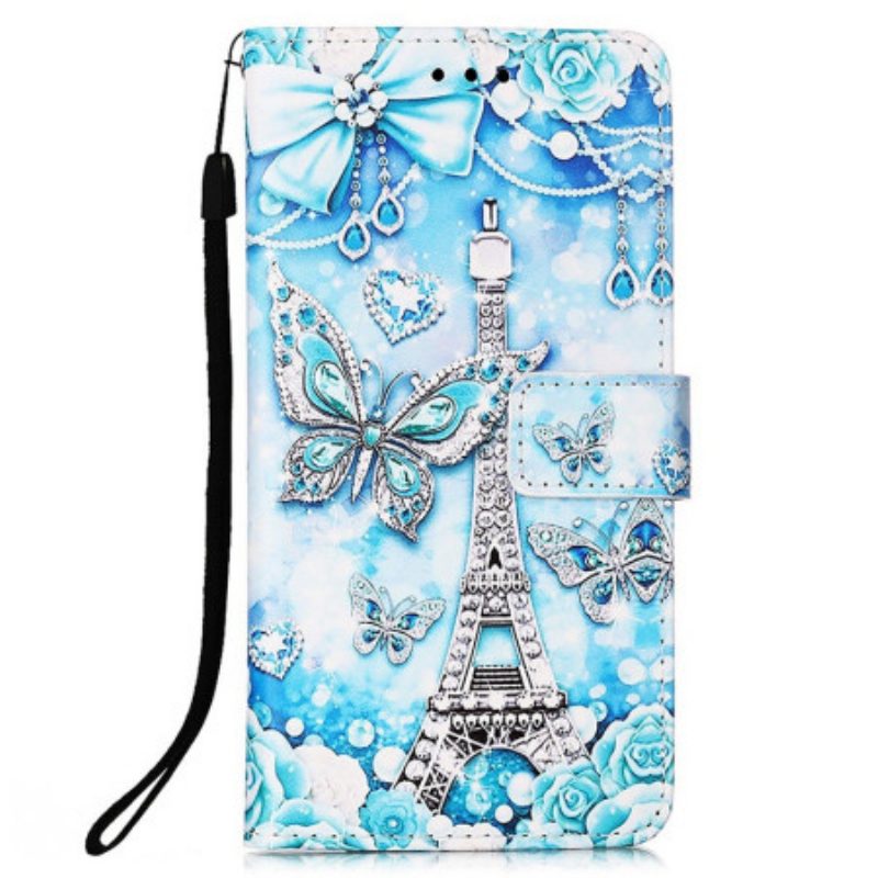 Custodia A Portafoglio Xiaomi Redmi 10C Cinturino Con Diamanti Torre Eiffel