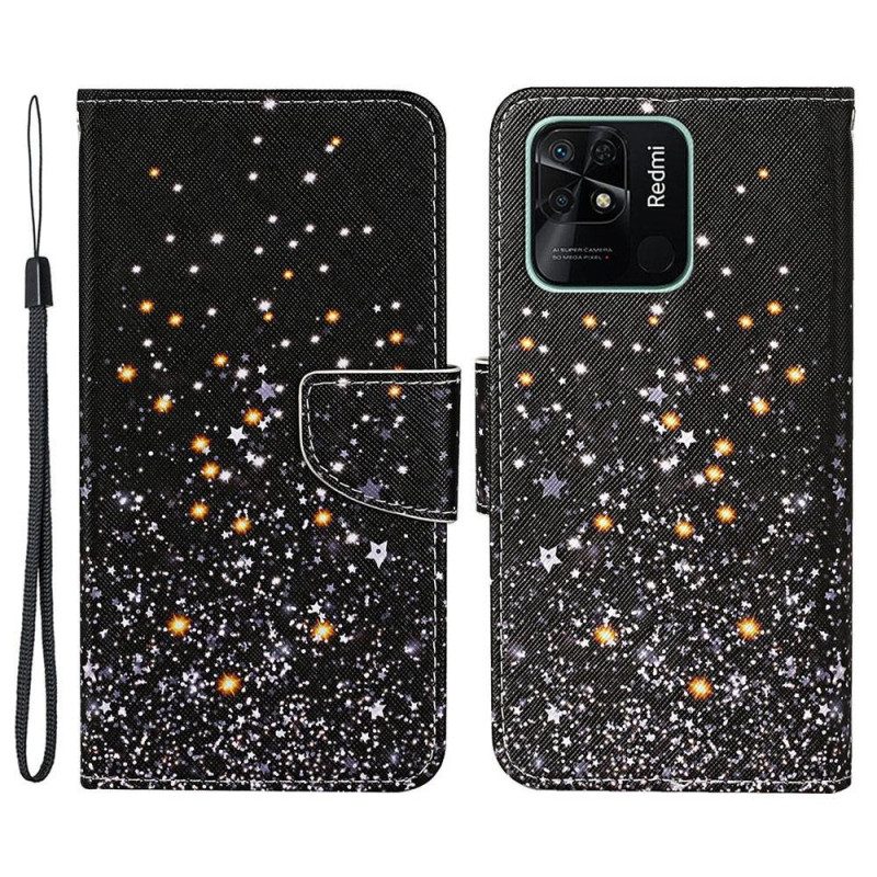 Custodia A Portafoglio Xiaomi Redmi 10C Effetto Glitter Con Cinturino