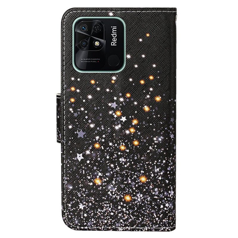 Custodia A Portafoglio Xiaomi Redmi 10C Effetto Glitter Con Cinturino