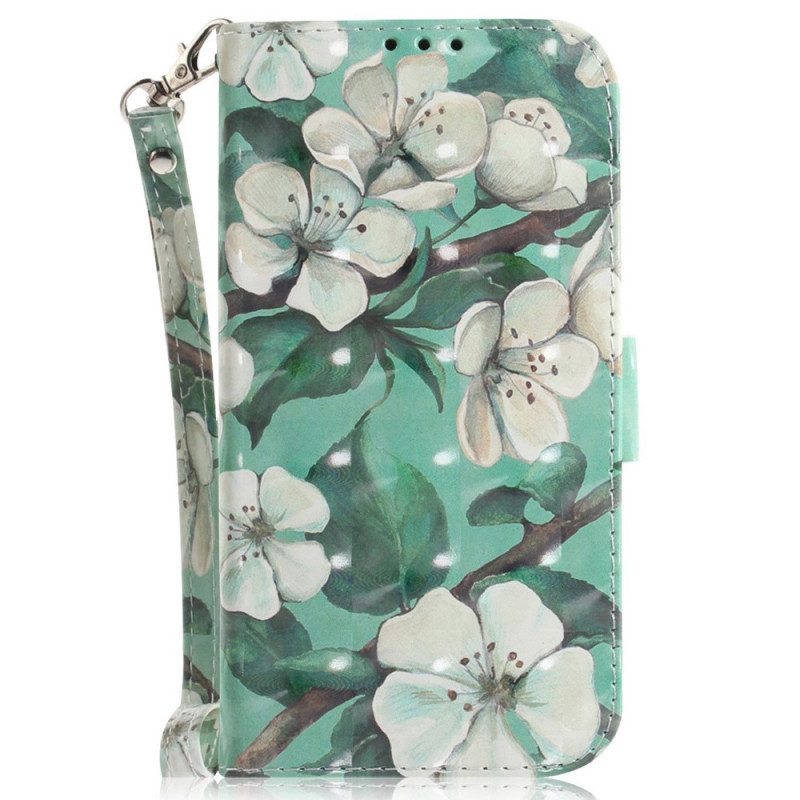 Custodia A Portafoglio Xiaomi Redmi 10C Fiori Bianchi Strappy