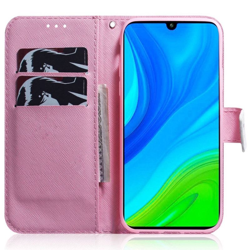 Custodia A Portafoglio Xiaomi Redmi 10C Fiori Bianchi Strappy