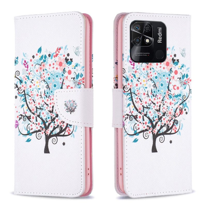 Custodia in pelle Xiaomi Redmi 10C Albero Fiorito