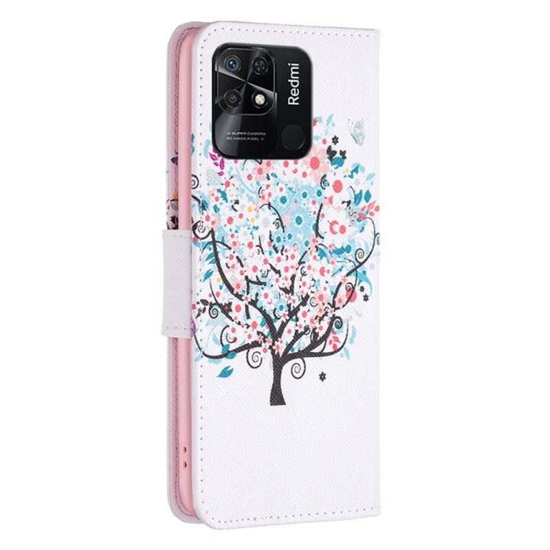 Custodia in pelle Xiaomi Redmi 10C Albero Fiorito