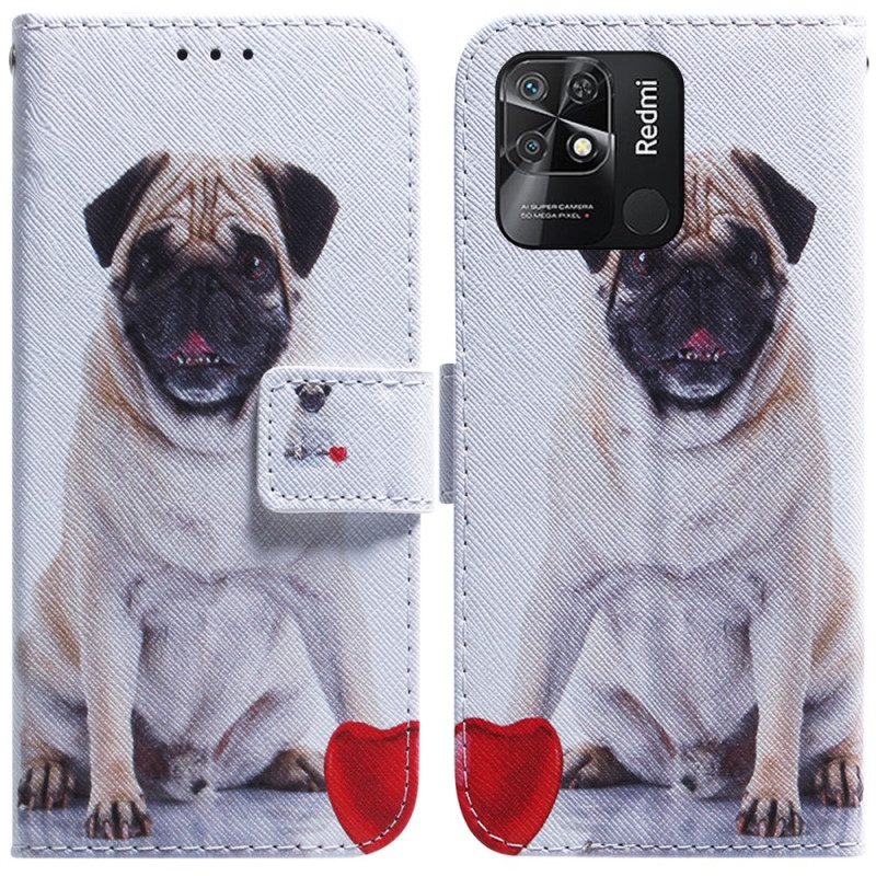 Custodia in pelle Xiaomi Redmi 10C Cane Carlino