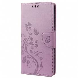 Custodia in pelle Xiaomi Redmi 10C Cinturino Farfalle E Fiori