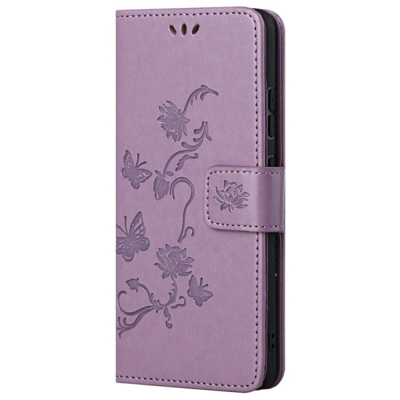 Custodia in pelle Xiaomi Redmi 10C Cinturino Fiori