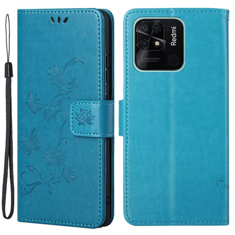 Custodia in pelle Xiaomi Redmi 10C Cinturino Fiori