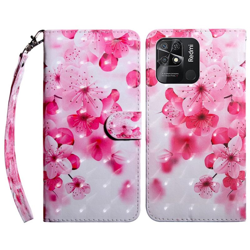 Custodia in pelle Xiaomi Redmi 10C Cinturino Fiori