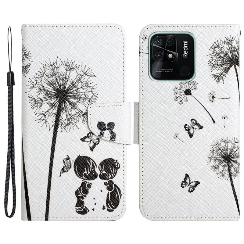 Custodia in pelle Xiaomi Redmi 10C Cordino Love Dandelions