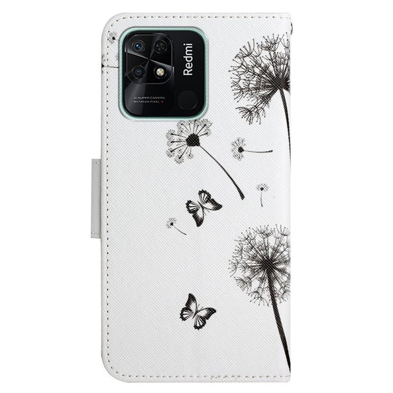 Custodia in pelle Xiaomi Redmi 10C Cordino Love Dandelions