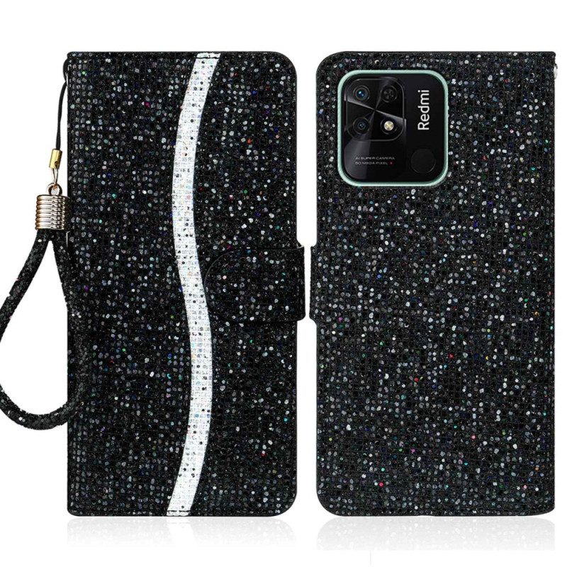 Custodia in pelle Xiaomi Redmi 10C Design A S Con Paillettes