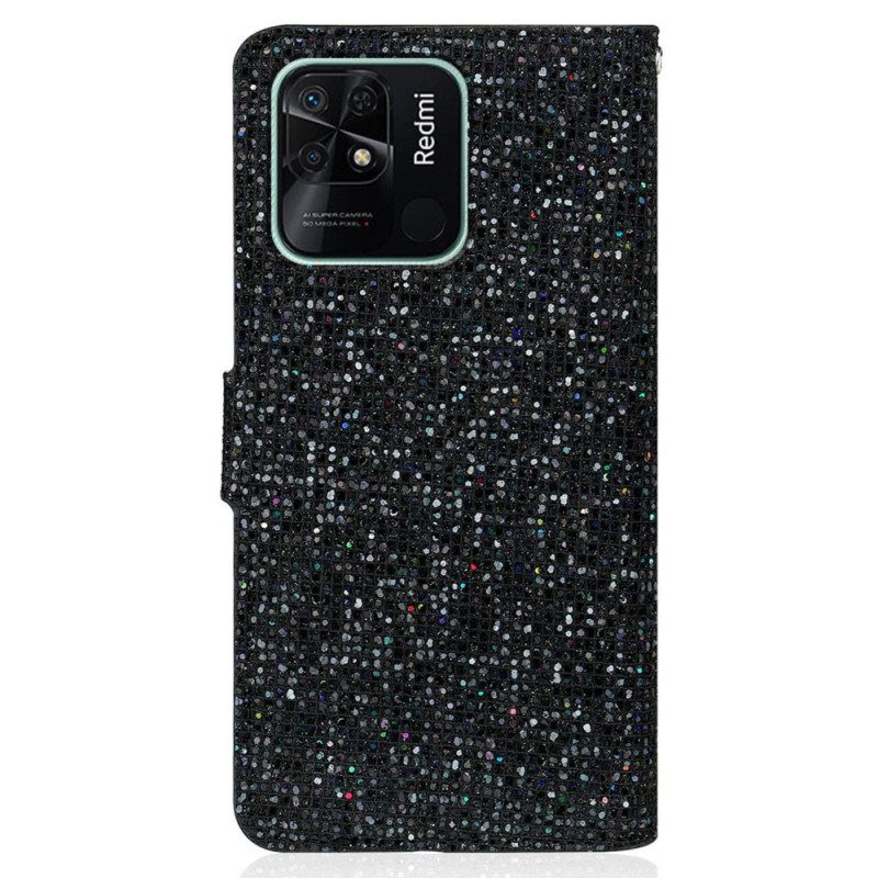 Custodia in pelle Xiaomi Redmi 10C Design A S Con Paillettes