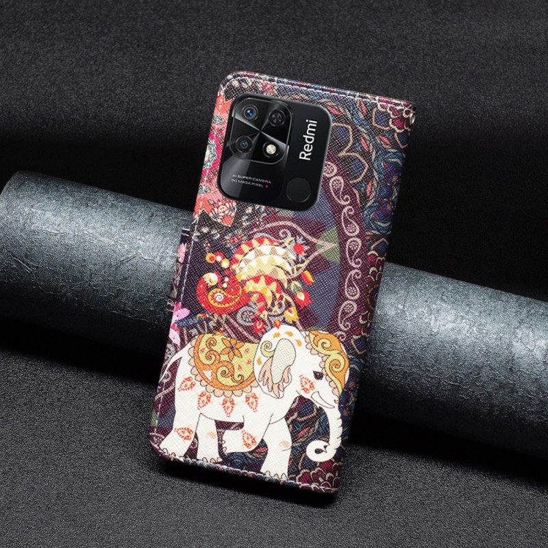 Custodia in pelle Xiaomi Redmi 10C Elefante Tribale