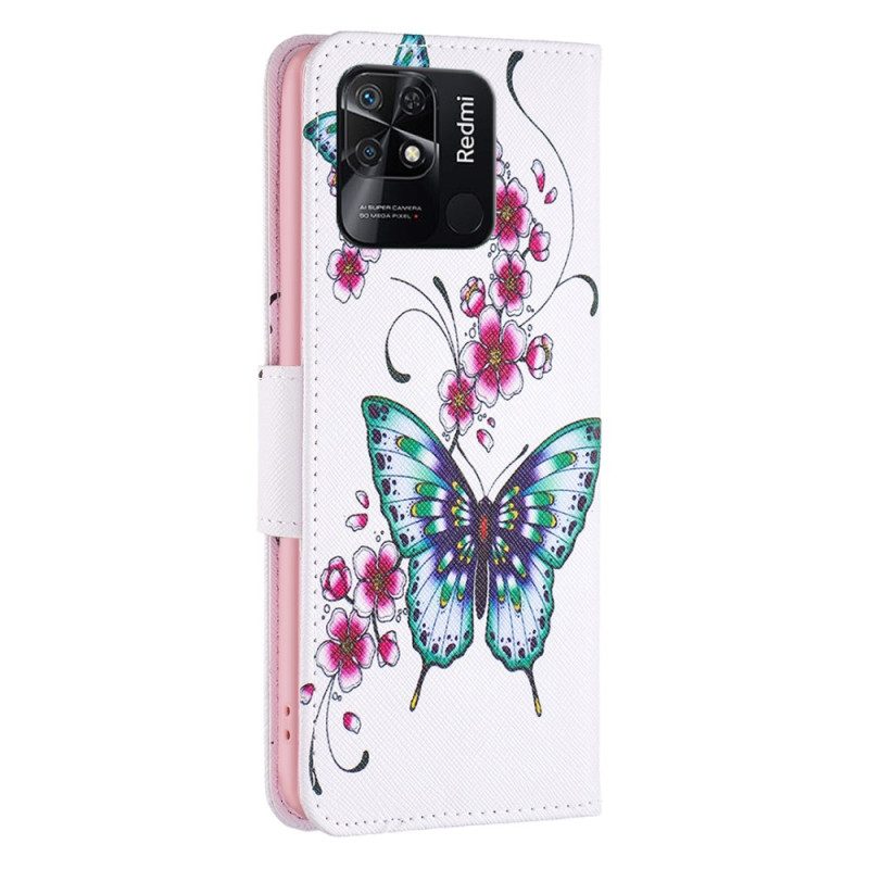 Custodia in pelle Xiaomi Redmi 10C Farfalle Colorate