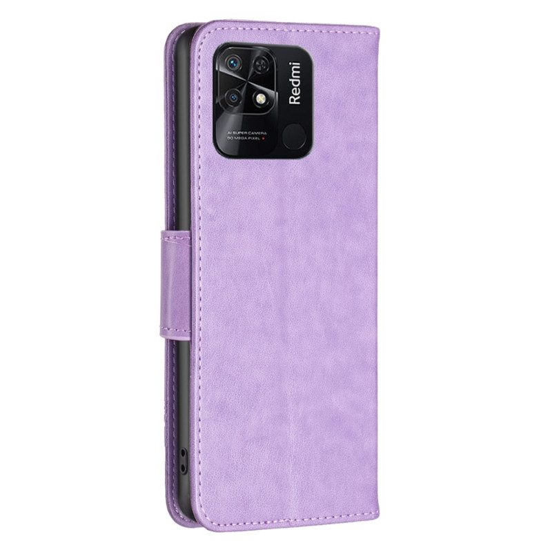 Custodia in pelle Xiaomi Redmi 10C Farfalle Stampate Strappy