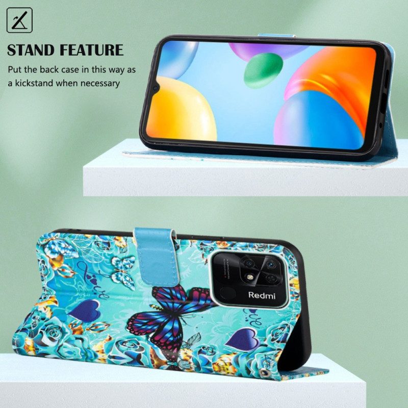 Custodia in pelle Xiaomi Redmi 10C Farfalle Volanti Strappy