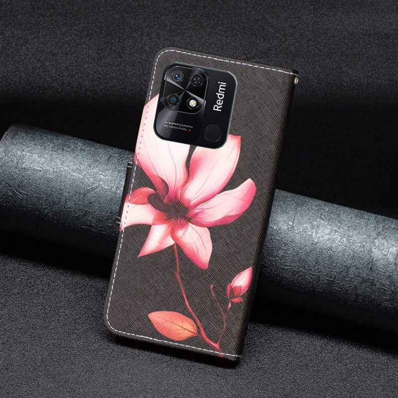 Custodia in pelle Xiaomi Redmi 10C Fiore Rosa