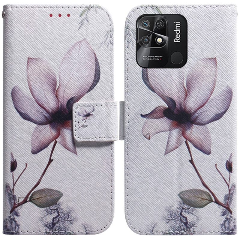 Custodia in pelle Xiaomi Redmi 10C Fiore Rosa