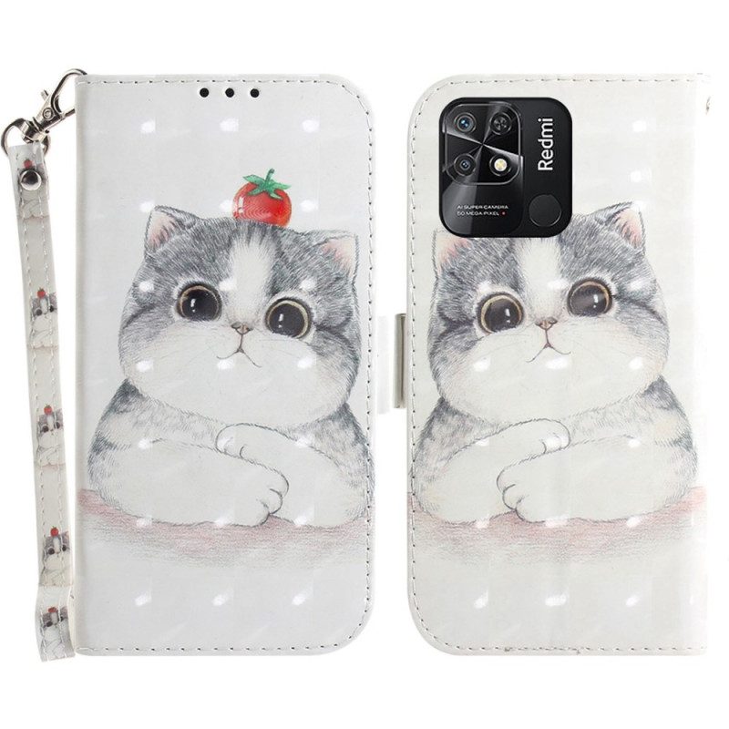 Custodia in pelle Xiaomi Redmi 10C Gatto Grigio Con Cinturino