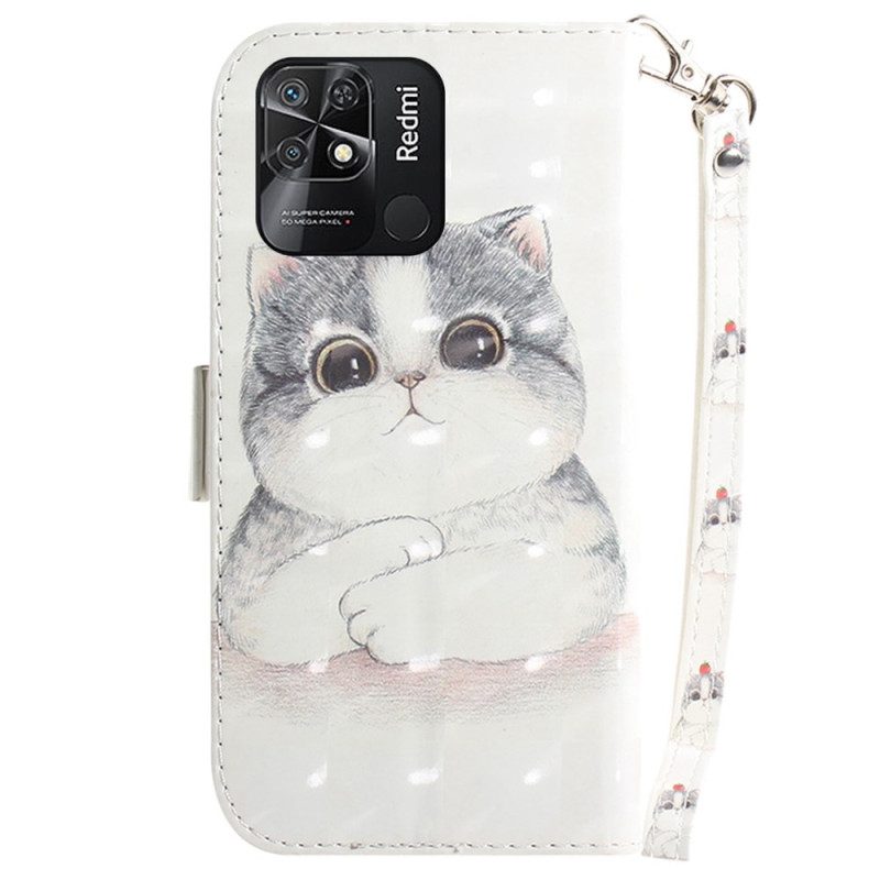 Custodia in pelle Xiaomi Redmi 10C Gatto Grigio Con Cinturino