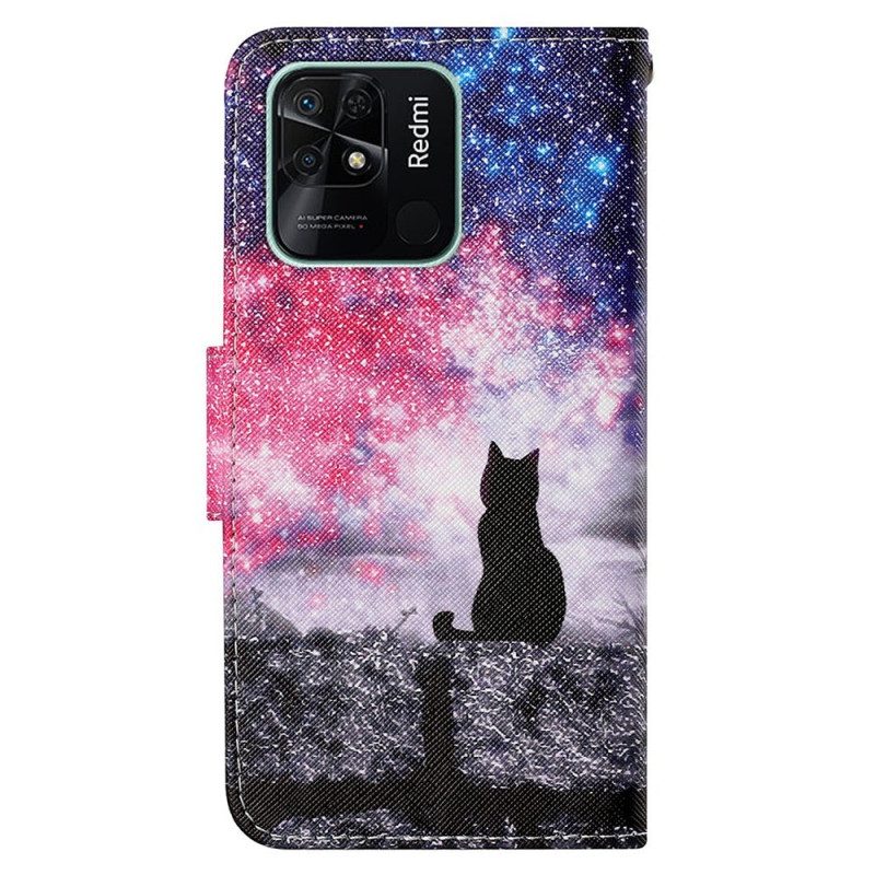 Custodia in pelle Xiaomi Redmi 10C Gatto Nella Notte