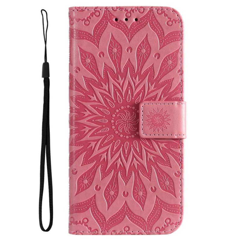 Custodia in pelle Xiaomi Redmi 10C Mandala Sole Con Cordino