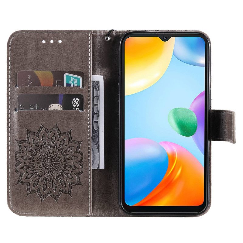 Custodia in pelle Xiaomi Redmi 10C Mandala Sole Con Cordino