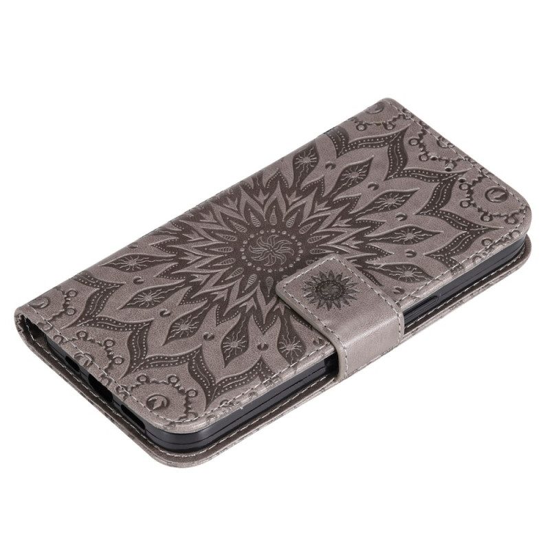 Custodia in pelle Xiaomi Redmi 10C Mandala Sole Con Cordino