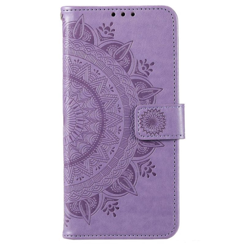 Custodia in pelle Xiaomi Redmi 10C Mandala Sole Con Cordino