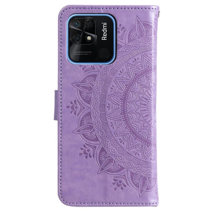 Custodia in pelle Xiaomi Redmi 10C Mandala Sole Con Cordino