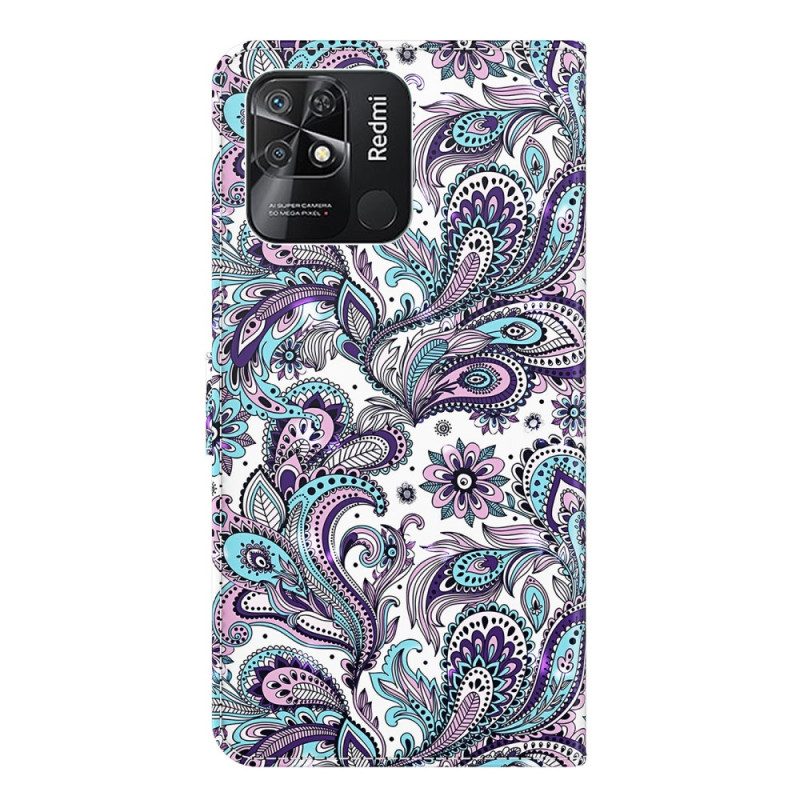 Custodia in pelle Xiaomi Redmi 10C Motivo Paisley Con Spalline