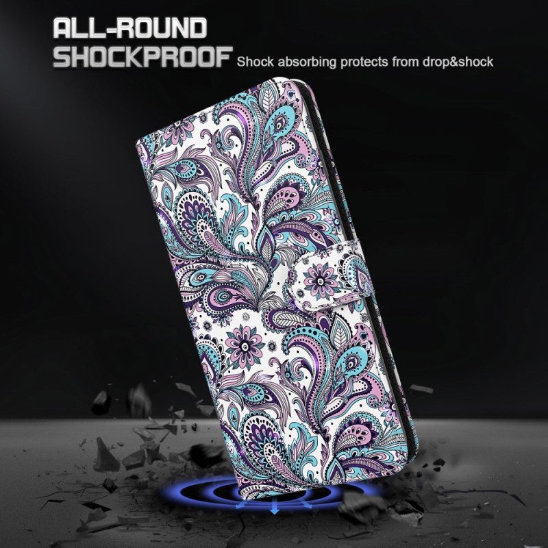 Custodia in pelle Xiaomi Redmi 10C Motivo Paisley Con Spalline