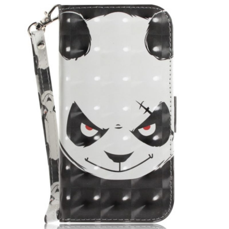 Custodia in pelle Xiaomi Redmi 10C Panda Arrabbiato Con Cordino