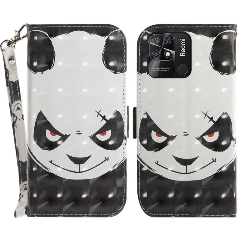 Custodia in pelle Xiaomi Redmi 10C Panda Arrabbiato Con Cordino