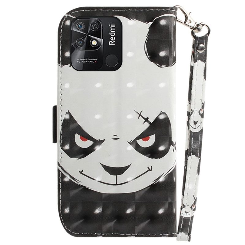 Custodia in pelle Xiaomi Redmi 10C Panda Arrabbiato Con Cordino