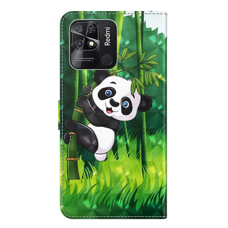 Custodia in pelle Xiaomi Redmi 10C Panda Di Bambù Con Cordino