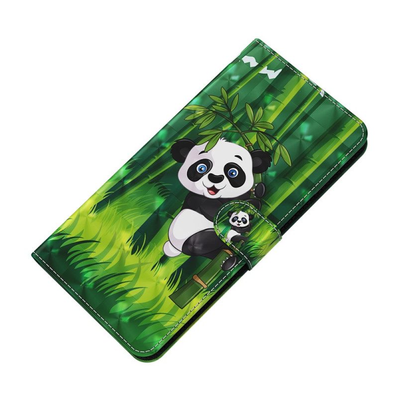 Custodia in pelle Xiaomi Redmi 10C Panda Di Bambù Con Cordino