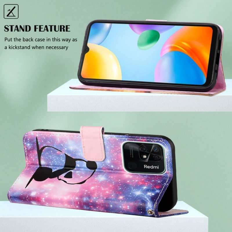 Custodia in pelle Xiaomi Redmi 10C Panda Spaziale Con Spalline