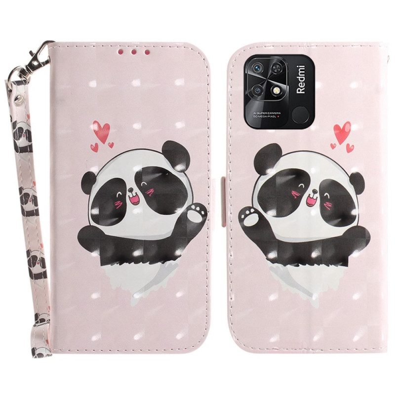 Custodia in pelle Xiaomi Redmi 10C Piccolo Panda Con Cinturino