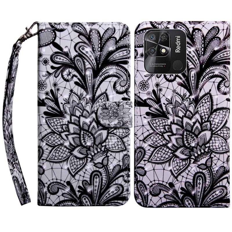 Custodia in pelle Xiaomi Redmi 10C Pizzo Con Spalline